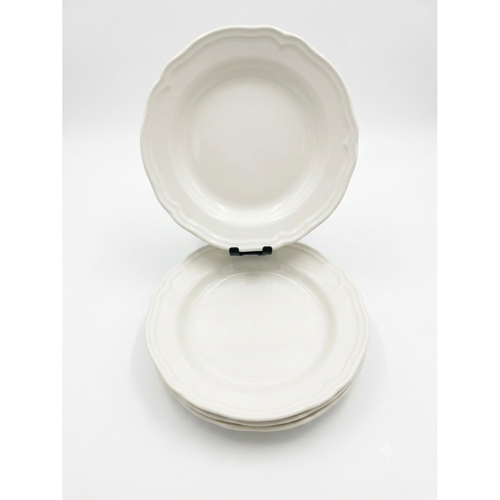 IKEA OFANTLIGT White Porcelain Shallow Rimmed Bowls Set of 4 Scalloped 9.5 in